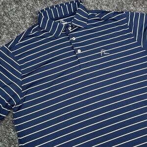 Rhoback Polo Shirt Mens Medium Navy Blue w/ White Stripe Golf Performance